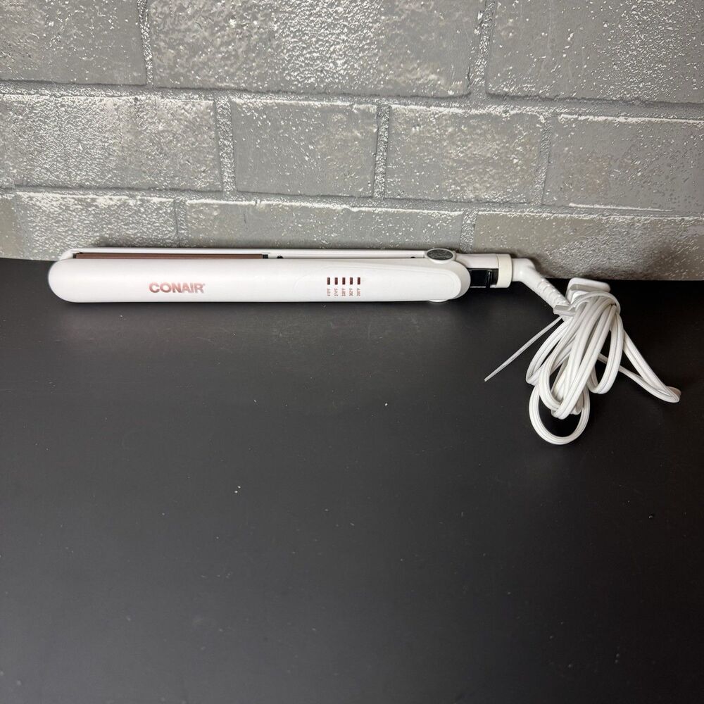 Conair Double Ceramic 1” Flat Iron Hair Straightener CS221DGN White Rose Gold